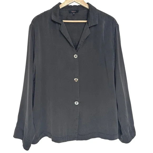 Quince 100% Washable Silk Pajama Long Sleeve Top Charcoal M - Picture 4 of 12